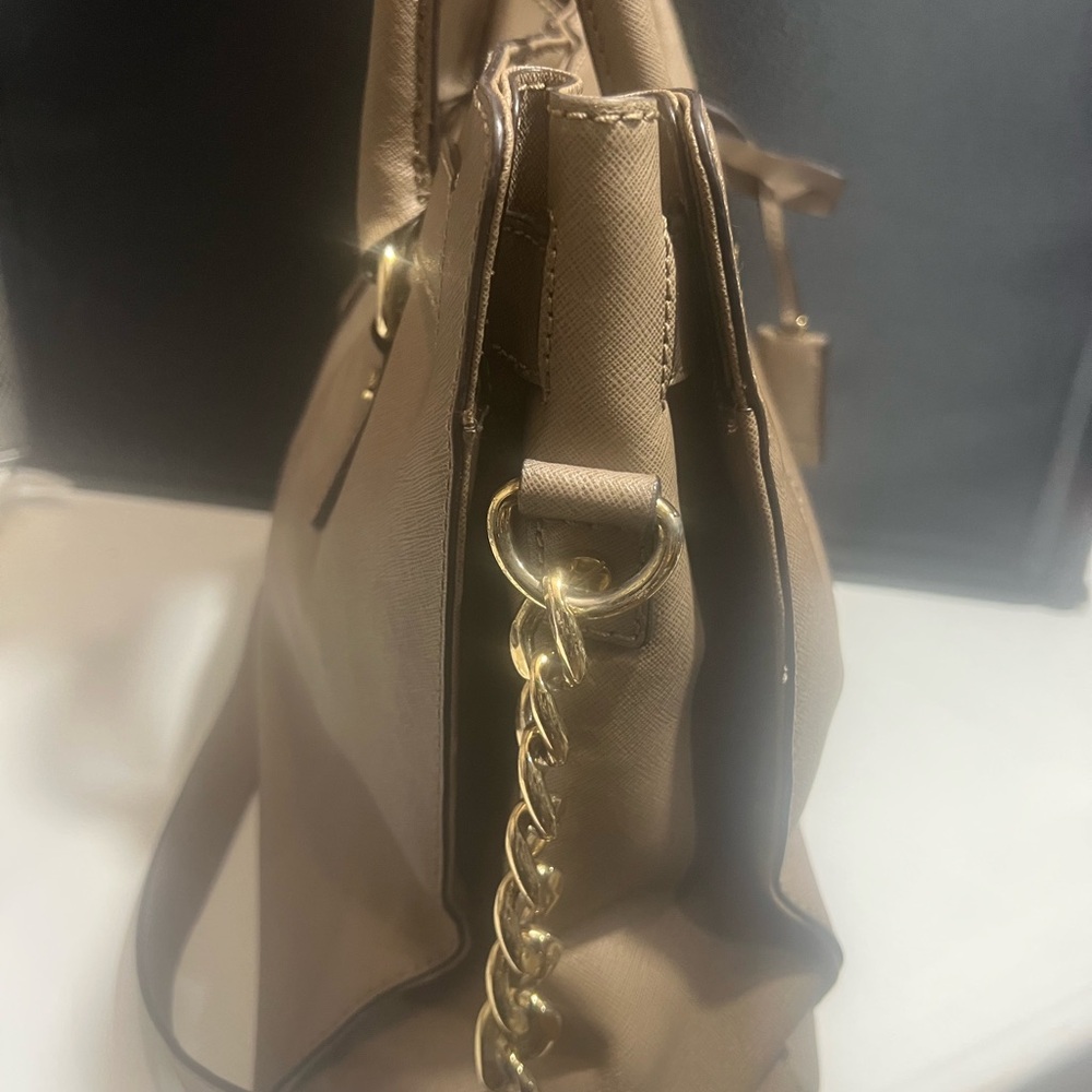 Michael Kors Taupe Saffiano Satchel with Gold Accent - Picture 4 of 5